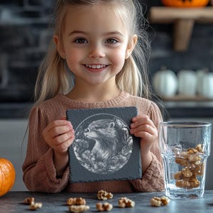 File per incisione laser Wild Otter per sottobicchieri in ardesia, design con illusione 3D per Glowforge e Lightburn immagine 4