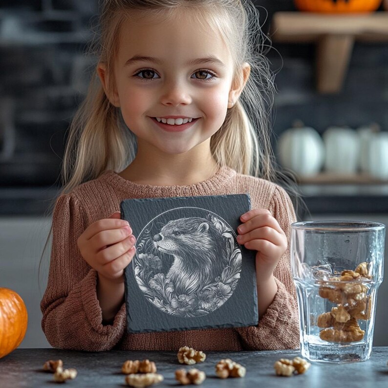 File per incisione laser Wild Otter per sottobicchieri in ardesia, design con illusione 3D per Glowforge e Lightburn immagine 4