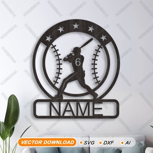 Custom Baseball Name Sign Laser cut file SVG, Wall Art Monogram, Digital Files, svg, ai, dxf