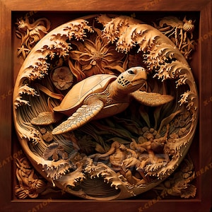 3D Illusion Turtle Engraving PNG, High Resolution Laser Engraving File for Lightburn Glowforge