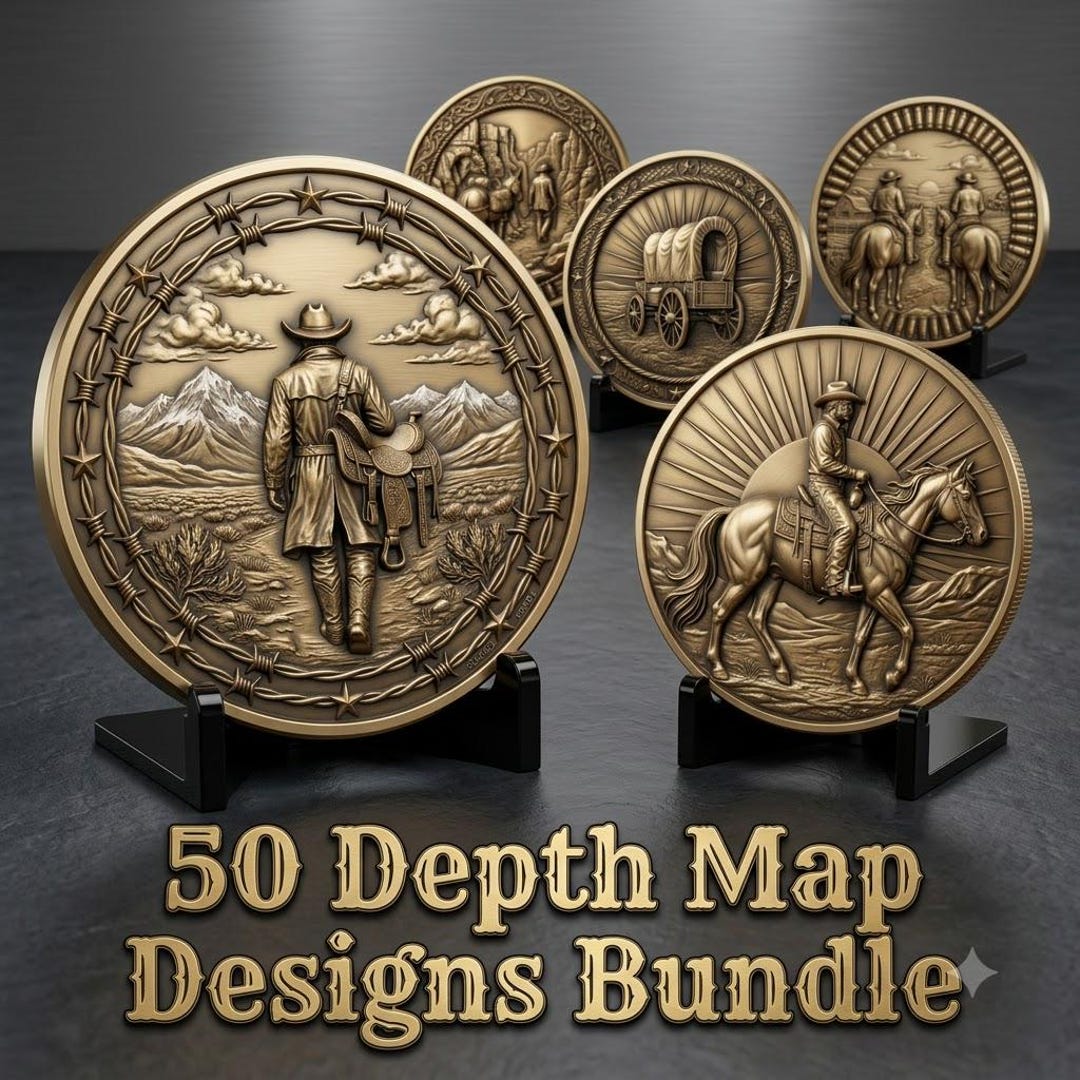 Depth First Search Drawing Western Cowboy Coin Engraving, Depth Map Laser File, High Detail Bronze ...