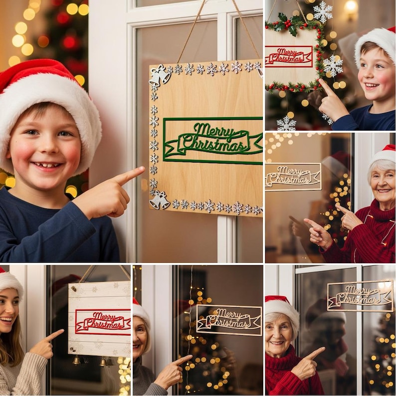 Christmas Door Hanger SVG Bundle, 6 Laser Cut Files for Round Christmas Signs, Glowforge Designs image 5