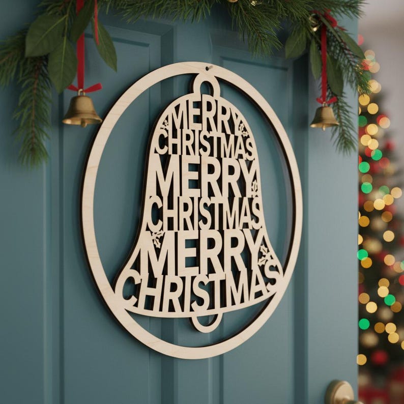 Christmas Door Hanger SVG Bundle, Merry Christmas Sign Laser Cut File ...