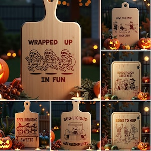 Halloween SVG Funny Charcuterie Board Designs, 6 Spooky Engraving Files for Glowforge and Laser