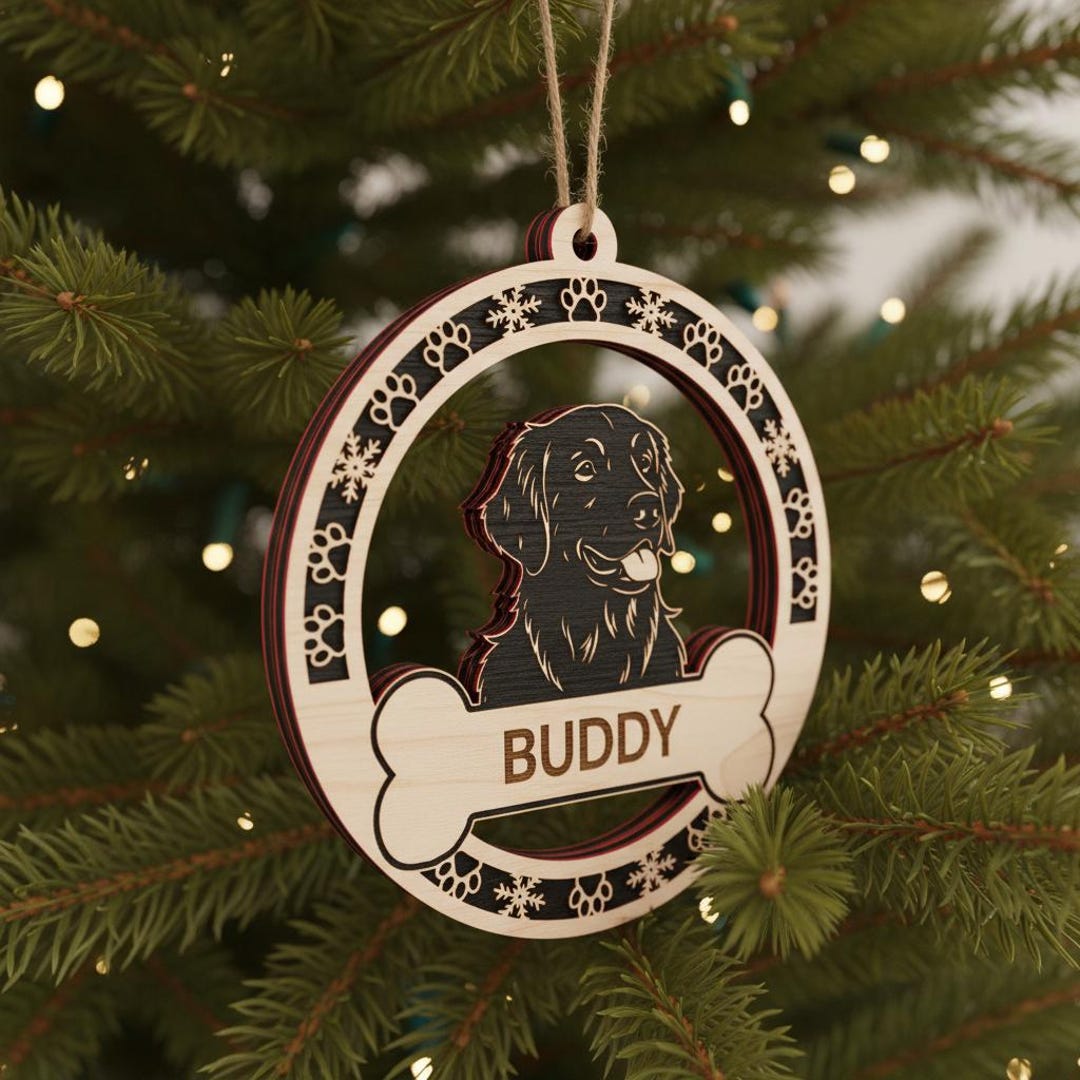Christmas Ornament Laser Cut File, Golden Retriever SVG, Dog Holiday ...