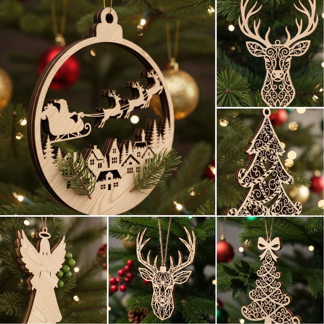Christmas Ornament Laser Cut File, SVG Bundle of 6 Designs, Christmas ...
