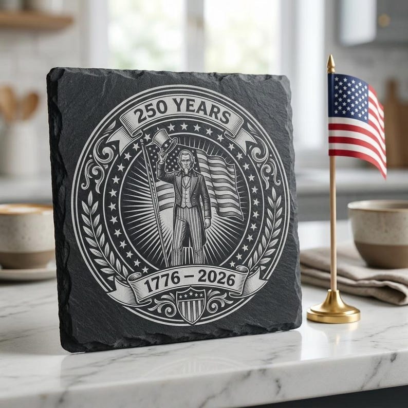 Usa 250 Anniversary Engraving File, Patriotic Laser Designs For Slate Coasters, 10 Historical Emblem Art Bundle image 6