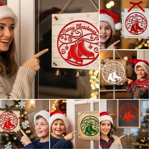 Christmas Door Hanger SVG Bundle, 6 Laser Cut Files for Round Christmas Signs, Glowforge Designs image 7