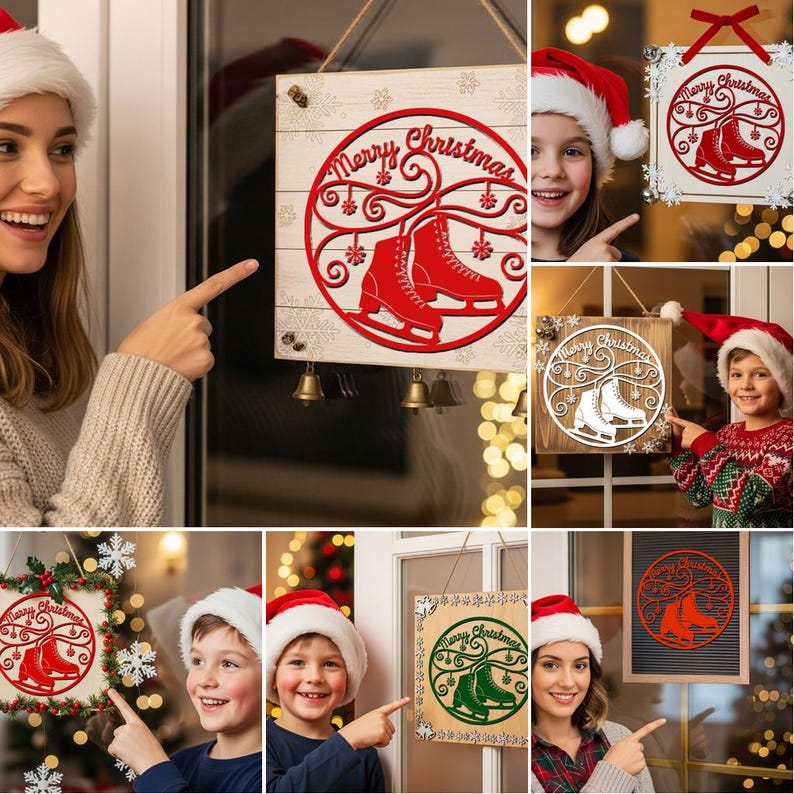Christmas Door Hanger SVG Bundle, 6 Laser Cut Files for Round Christmas Signs, Glowforge Designs image 7