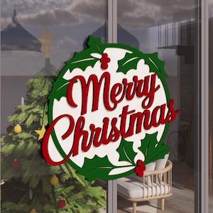 Christmas Door Hanger SVG Multilayer Sign, Merry Christmas Holiday Decor, Digital Download File