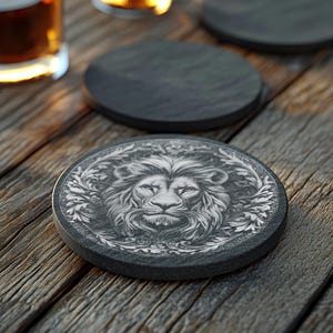 Plik do grawerowania laserowego Wild Lion, iluzja 3D PNG dla podstawki z łupka, projektu Lightburn i Glowforge zdjęcie 3