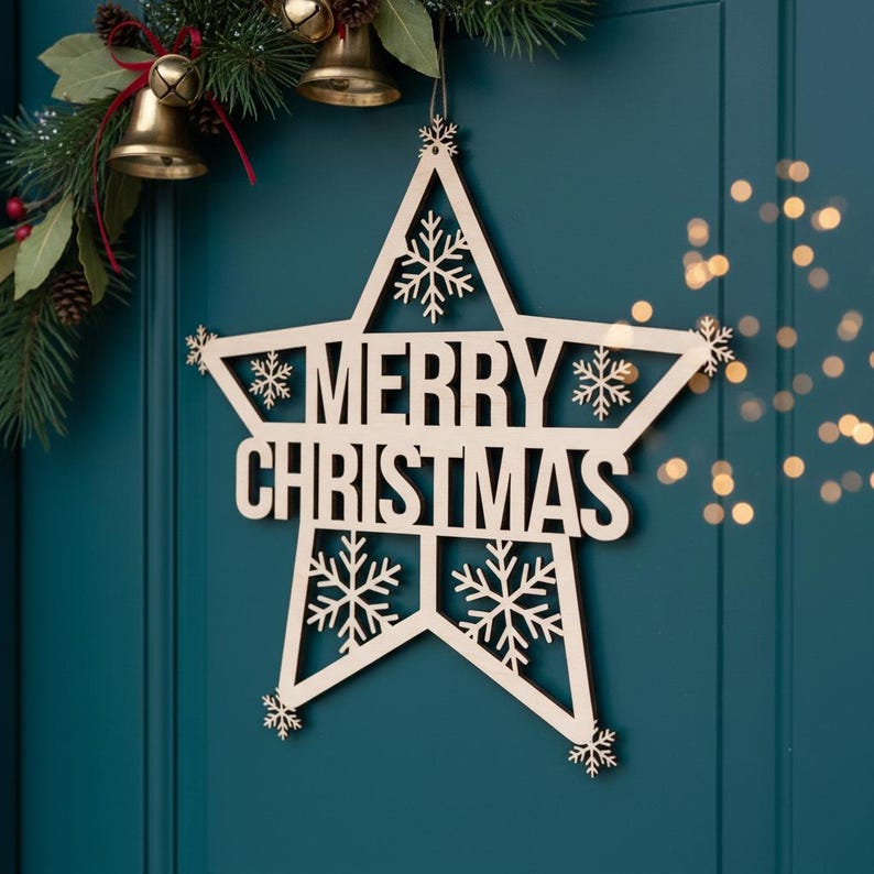 Christmas SVG Bundle Laser Cut File, Merry Christmas Door Hanger, Round ...
