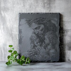 3D Illusion Laser Engraving File, Jesus Blessing Children, PNG for Slate, Christian Art image 3