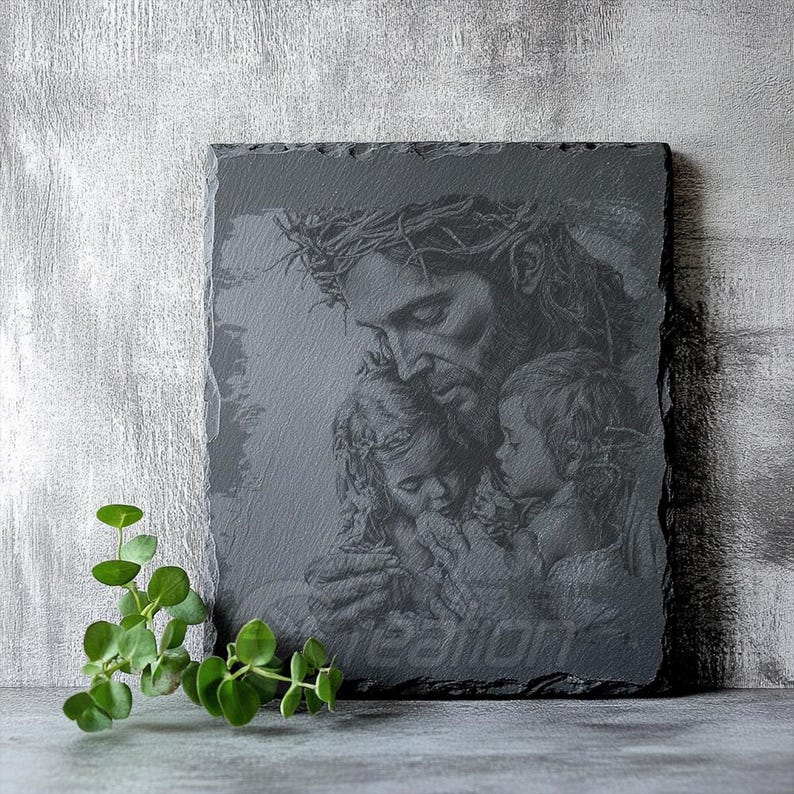 3D Illusion Laser Engraving File, Jesus Blessing Children, PNG for Slate, Christian Art image 3