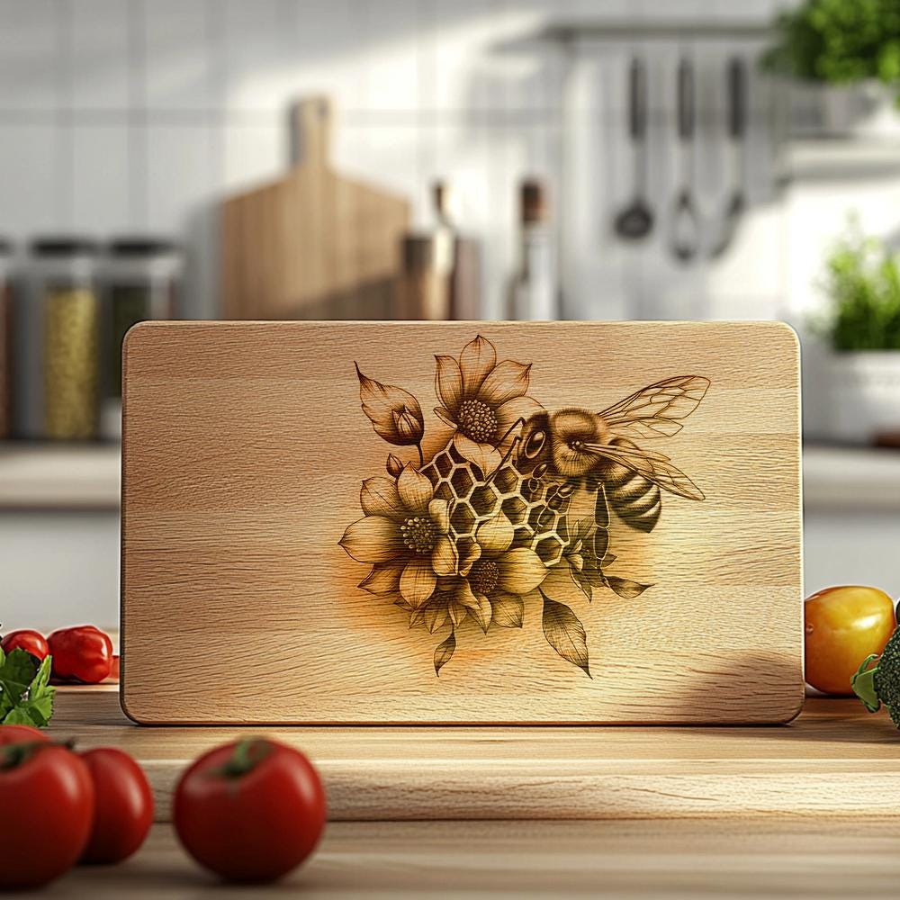 Laser Engraving File Charcuterie Board, Bee Flower Honeycomb