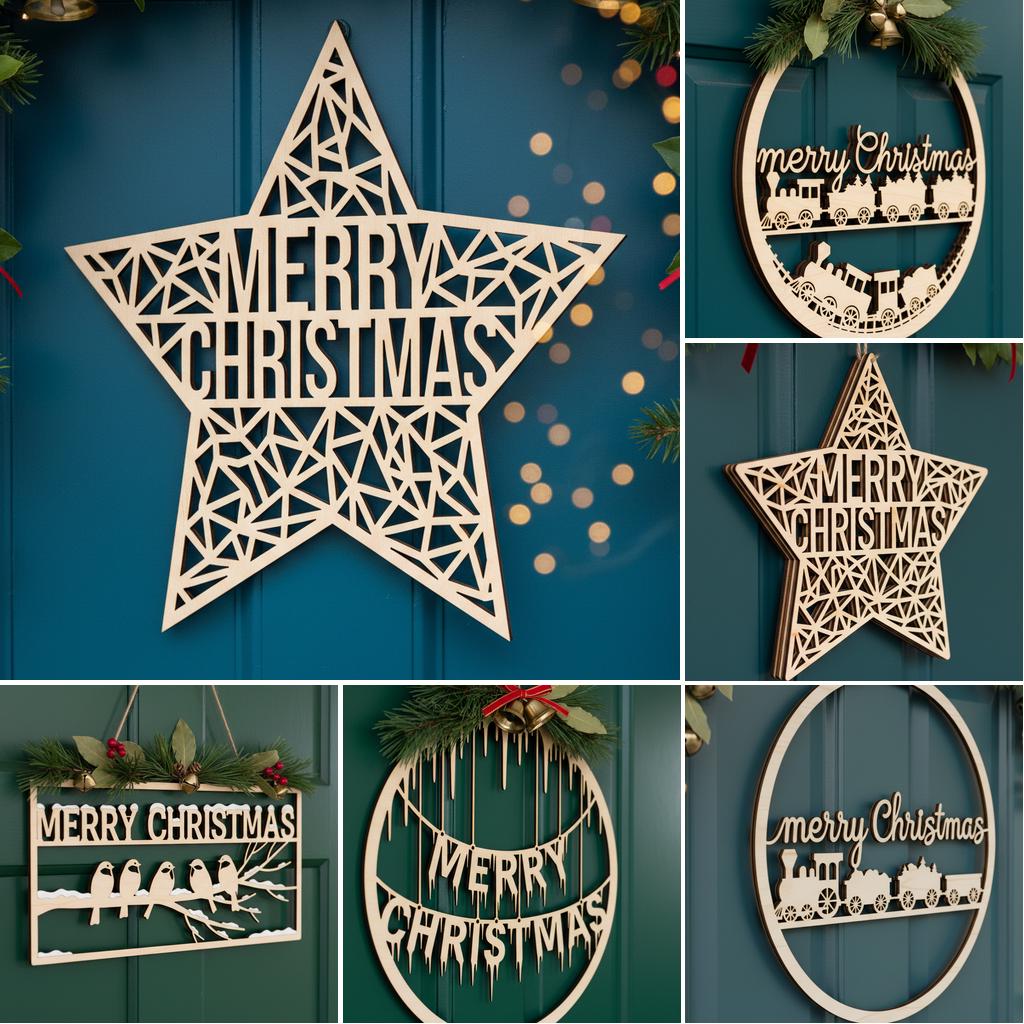 Christmas Door Hanger SVG Bundle: Laser Cut Sign Designs (glowforge) - Etsy