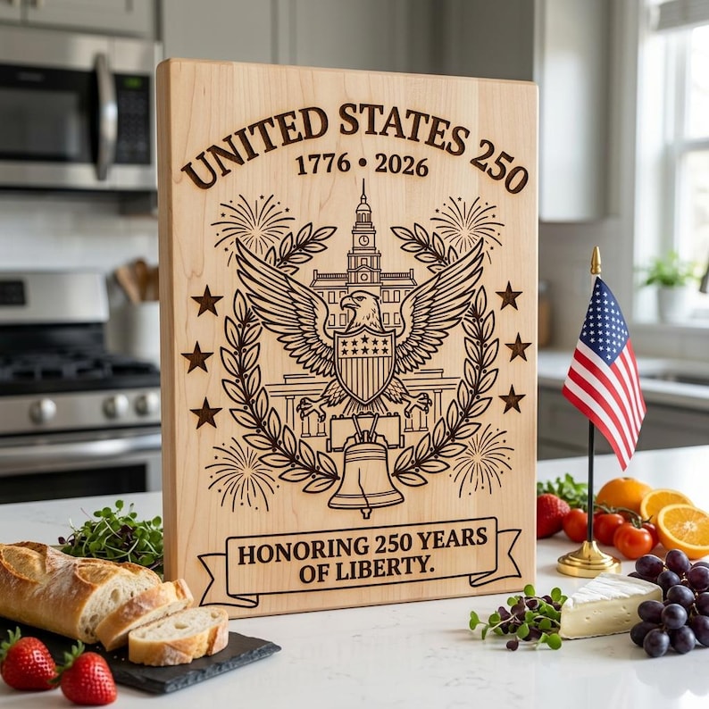 America 250 SVG, patriotisk laserfil för gravyr, amerikanska kulturarvsdesigner för skärbrädor, minneskonst för självständighetsdagen bild 9