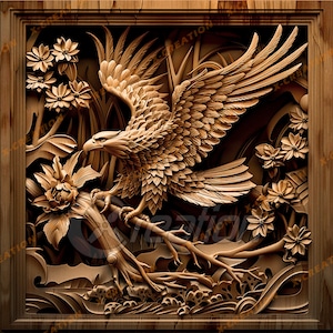 3D Illusion Laser Engraving File, Wild Eagle High Resolution PNG for Lightburn Glowforge