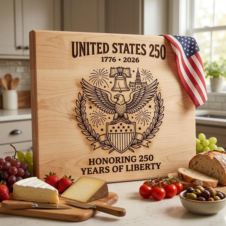 America 250 SVG, patriotisk laserfil för gravyr, amerikanska kulturarvsdesigner för skärbrädor, minneskonst för självständighetsdagen bild 2