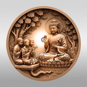 Buddha 3D Illusion Laser Engraving File, Spiritual Wall Art Design, Buddha Teaching Disciples, Meditation Decor, Digital Download #008