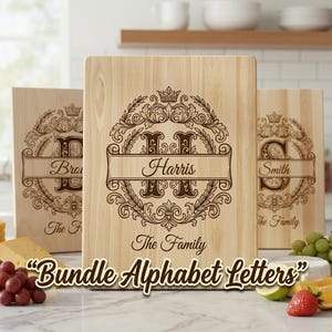 Surname Monogram SVG, Custom Family Name Laser Engraving File For Cutting Boards, Alphabet SVG