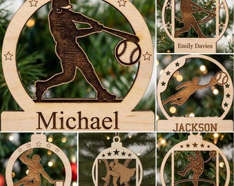 Personalized Baseball Ornament SVG, Christmas Laser Cut File Bundle for Custom Name Sport Ornaments