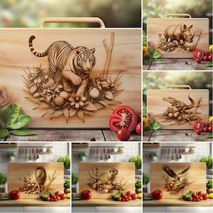 Bundle of 45 Wild Animals 3D illusion, Charcuterie Board Laser Engraving Files | Kitchen Decor, Cutting Board, Chopping Board  #001