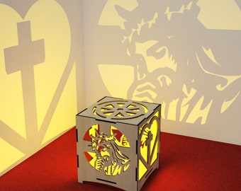 Candle Holder Jesus Laser Cut File Christian Tea light Lantern Lamp wood Digital Download SVG, DXF, AI