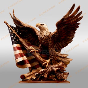 3D Illusion Laser PNG American Flag Eagle Laser Engraving Design for Lightburn Glowforge Digital File