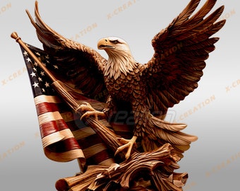3D-illusionslaser PNG amerikansk flagga örn lasergraveringsdesign för Lightburn Glowforge digital fil
