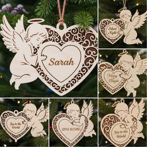 Laser Cut Ornaments SVG Bundle, 6 Christmas Angel Ornament Files, Custom Design for Holiday Decor