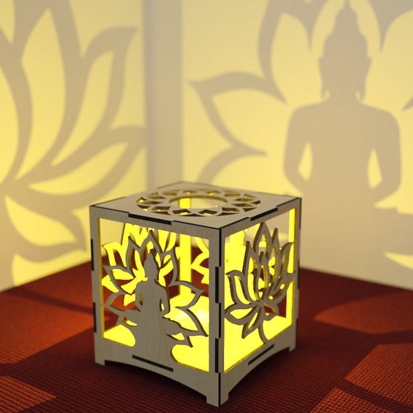 Candle Holder Buddha Meditation Lotus Laser Cut Tea light Lantern Lamp wood Digital Download SVG, DXF, AI