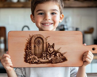 Charcuterie Board Laser Engraving File, Family Dog by Doorway Design, Kitchen Decor, Wood Serving Board, Unique Hostess Gift Idea #180