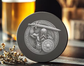 Arquivo de gravação a laser de ilusão 3D de guerreiro viking para porta-copos de ardósia, decoração nórdica para casa PNG