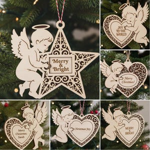 Laser Cut Ornaments SVG Bundle, Christmas Angel Designs, Custom Holiday Decor Digital File