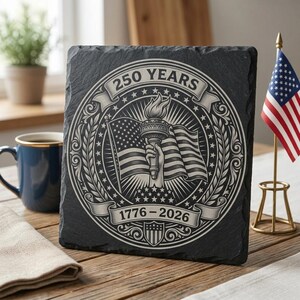 Usa 250 Anniversary Engraving File, Patriotic Laser Designs For Slate Coasters, 10 Historical Emblem Art Bundle image 8