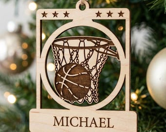 Personalized Basketball Ornament SVG, Laser Cut File for Custom Name, Christmas Hoop Net Sport Gift
