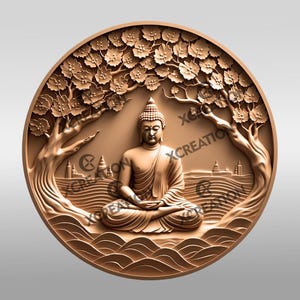 Buddha 3D Illusion Laser Engraving File, Meditating Under Tree, Spiritual Home Decor Design, Zen Art Pattern for Engraved Gifts #007