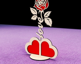 Love Rose Flower Stand Laser Cut File Regalo del Día de San Valentín Descarga digital SVG, DXF, AI Glowforge archivo
