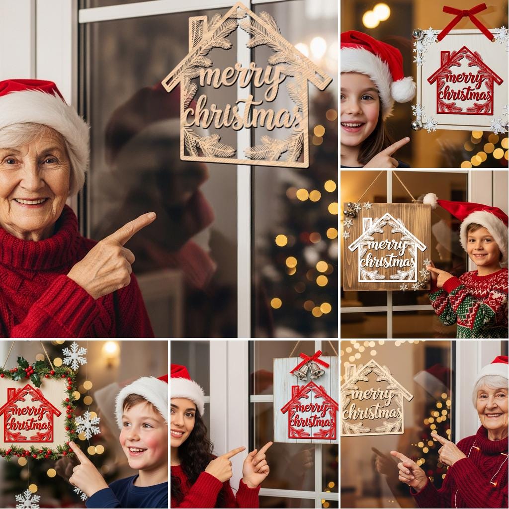 Christmas Sign SVG Bundle, 6 Door Hanger Laser Cut Files for Glowforge ...