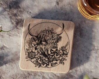 Highland Cow Laser Engraving File, 3D Illusion PNG for Coaster, Glowforge and Lightburn File for Engraving Home Decor