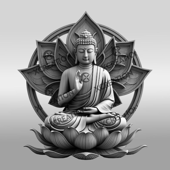 Buddha 3D Laser Engraving File, Zen Lotus Illusion Art for