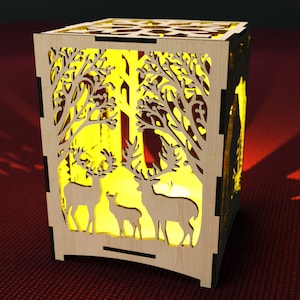Christmas Candle holder Laser Cut decor Animals Lamp Tea light Lantern wood Digital Download SVG, DXF, AI
