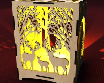 Christmas Candle holder Laser Cut decor Animals Lamp Tea light Lantern wood Digital Download SVG, DXF, AI