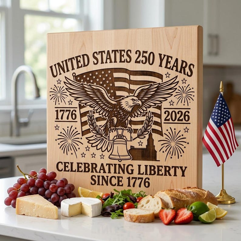 America 250 SVG, patriotisk laserfil för gravyr, amerikanska kulturarvsdesigner för skärbrädor, minneskonst för självständighetsdagen bild 6