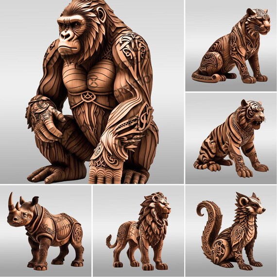 動物レーザー彫刻ファイルバンドル、Glowforgeとギフト用の6つの野生