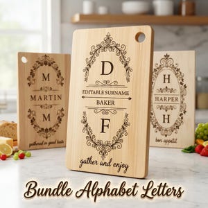 Charcuterie Board SVG Bundle, Monogram Cutting Board File, Vintage Frame for Family Name Engraving