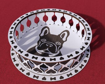 French Bulldog Bowl Laser File, Wooden Tray Digital Download