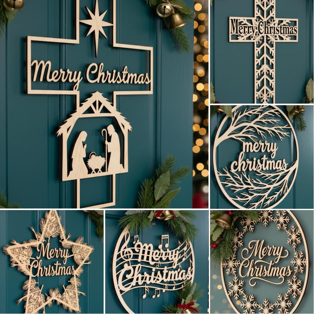 Christmas Door Hanger SVG Bundle, 6 Laser Cut Sign Designs for ...