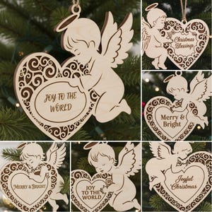 Christmas Ornament SVG Bundle, 6 Laser Cut Angel Designs for Custom Holiday Decor